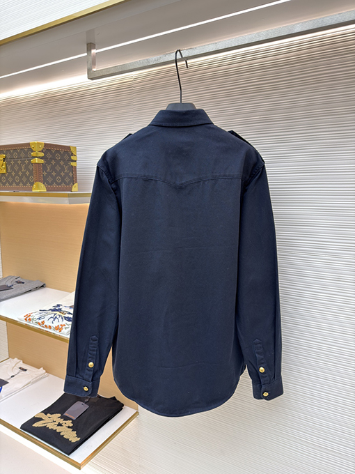 セリーヌコピー 新しい金メッキのネイビーブルーのシャツジャケット