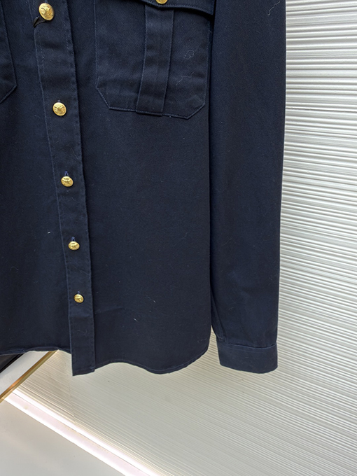 セリーヌコピー 新しい金メッキのネイビーブルーのシャツジャケット