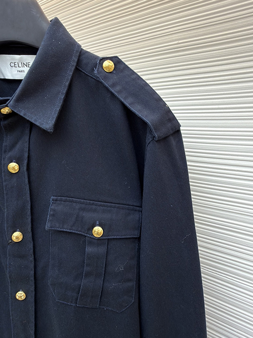 セリーヌコピー 新しい金メッキのネイビーブルーのシャツジャケット
