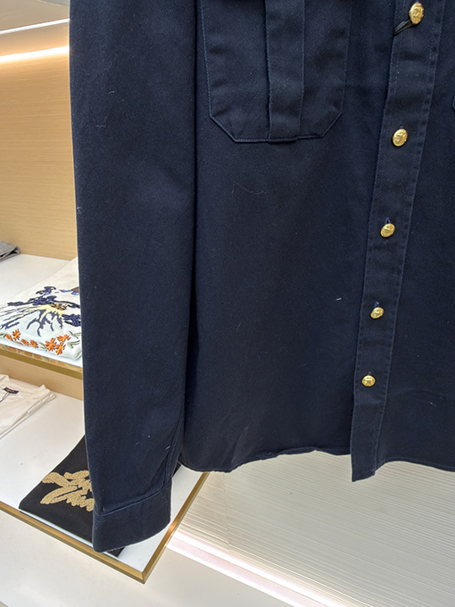 セリーヌコピー 新しい金メッキのネイビーブルーのシャツジャケット