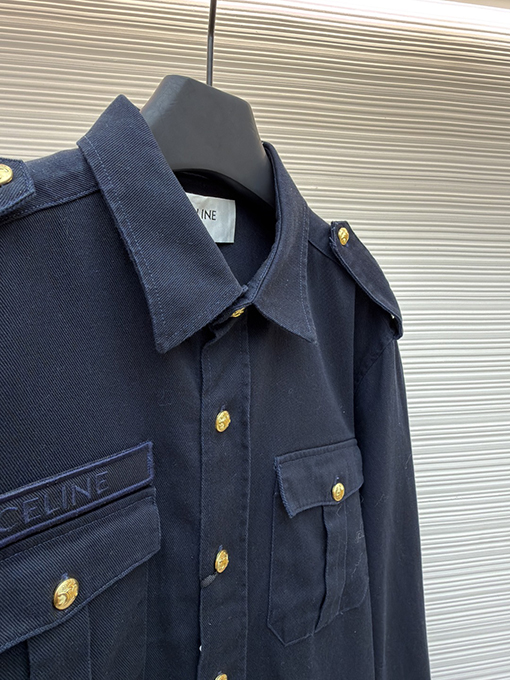 セリーヌコピー 新しい金メッキのネイビーブルーのシャツジャケット