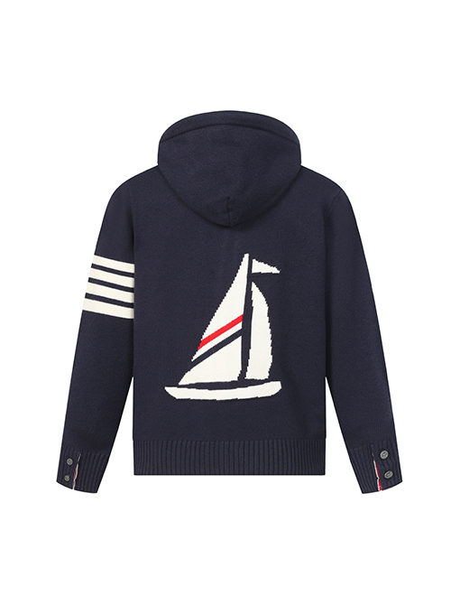 トムブラウン セイルボート柄ウールブレンドジップアップカーディガンセーター
