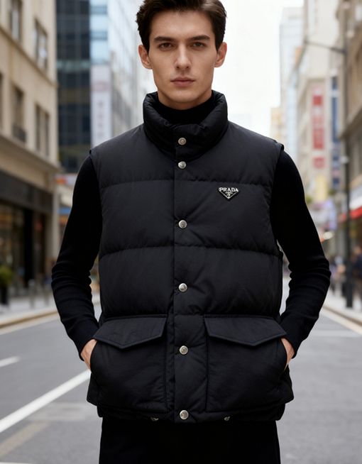 プラダ スタンドカラーバッジダウンベスト
