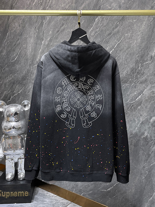 クロムハーツ クロスホースシューグラデーションスプラッターペイントラインストーンパーカー