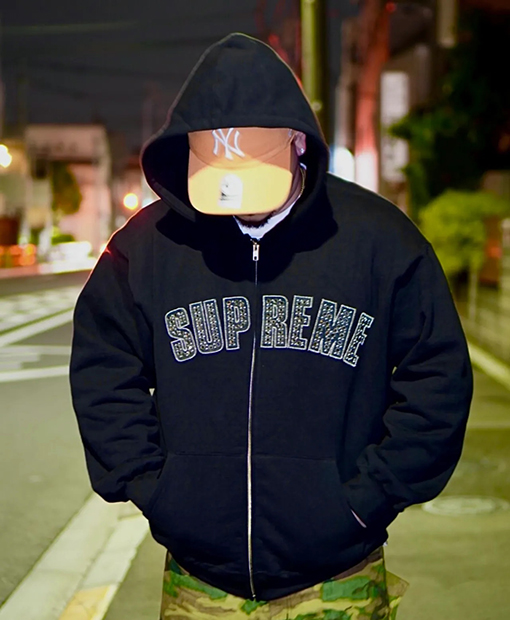 SUPREME x B.B.SIMON ZIP UP HOODED コラボレーション スワロフスキークリスタル ジップパーカー