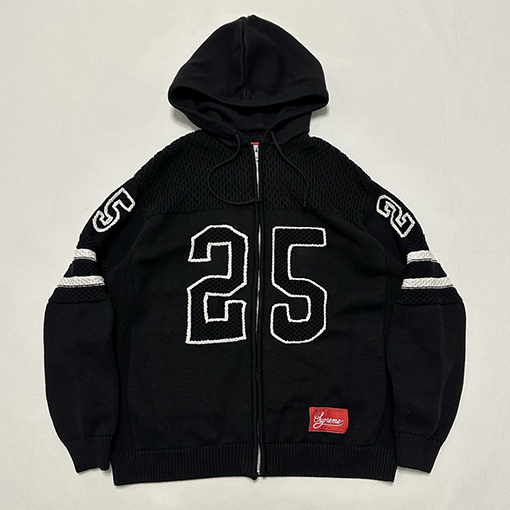 シュプリーム SPORT ZIP UP FOOTBALL HOOD SWEATER37 手刺繍のフード付きジップアップニットセーター
