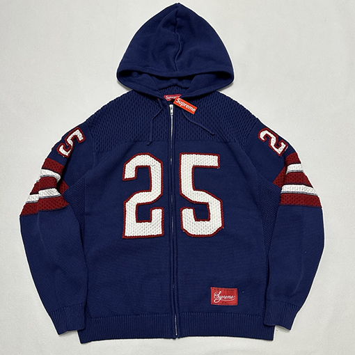 シュプリーム SPORT ZIP UP FOOTBALL HOOD SWEATER37 手刺繍のフード付きジップアップニットセーター