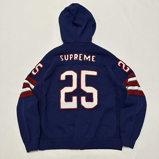 シュプリーム SPORT ZIP UP FOOTBALL HOOD SWEATER37 手刺繍のフード付きジップアップニットセーター