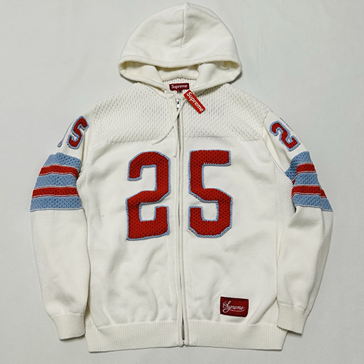 シュプリーム SPORT ZIP UP FOOTBALL HOOD SWEATER37 手刺繍のフード付きジップアップニットセーター