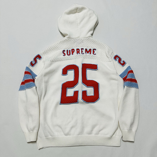 シュプリーム SPORT ZIP UP FOOTBALL HOOD SWEATER37 手刺繍のフード付きジップアップニットセーター