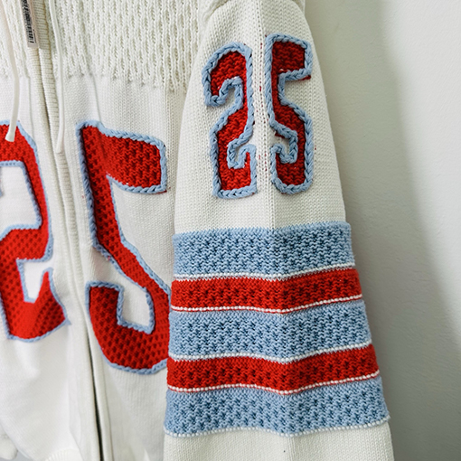 シュプリーム SPORT ZIP UP FOOTBALL HOOD SWEATER37 手刺繍のフード付きジップアップニットセーター