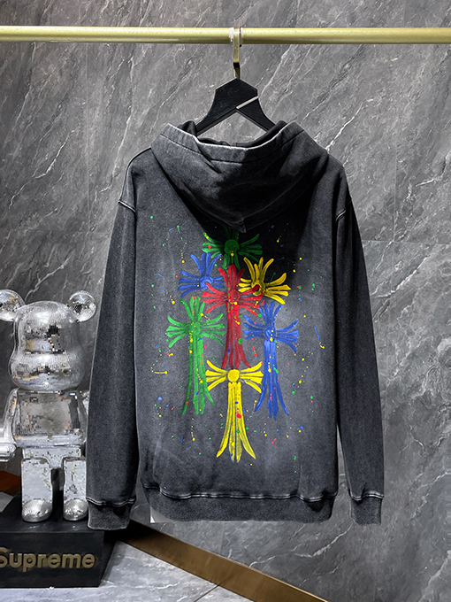 クロムハーツ 手描きのグラフィティのカラフルなクロスの洗えるパーカー