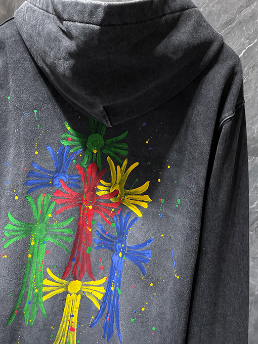 クロムハーツ 手描きのグラフィティのカラフルなクロスの洗えるパーカー