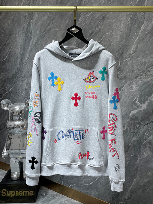 クロムハーツ カラフルなクロスパッチワークサンスクリット手描きグラフィティパーカー