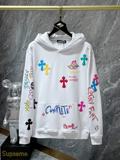 クロムハーツ カラフルなクロスパッチワークサンスクリット手描きグラフィティパーカー