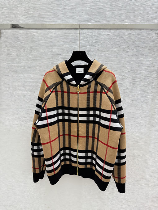 バーバリー 新作モノグラムフード付き両面ニット長袖カーディガン