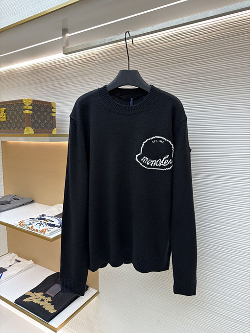 モンクレール 刺繍ロゴクルーネック長袖セーター