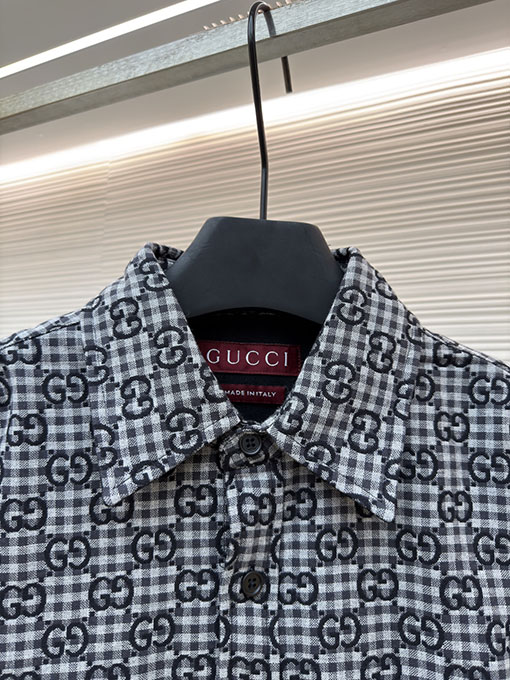 グッチ 全面チェック柄ジャカードシャツ