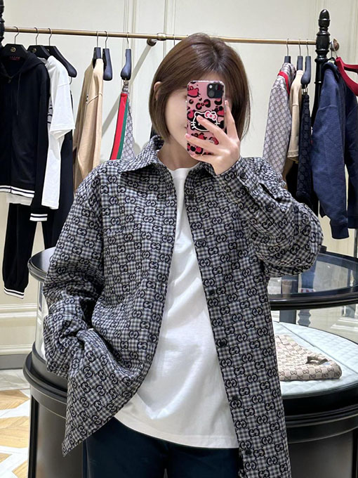 グッチ 全面チェック柄ジャカードシャツ