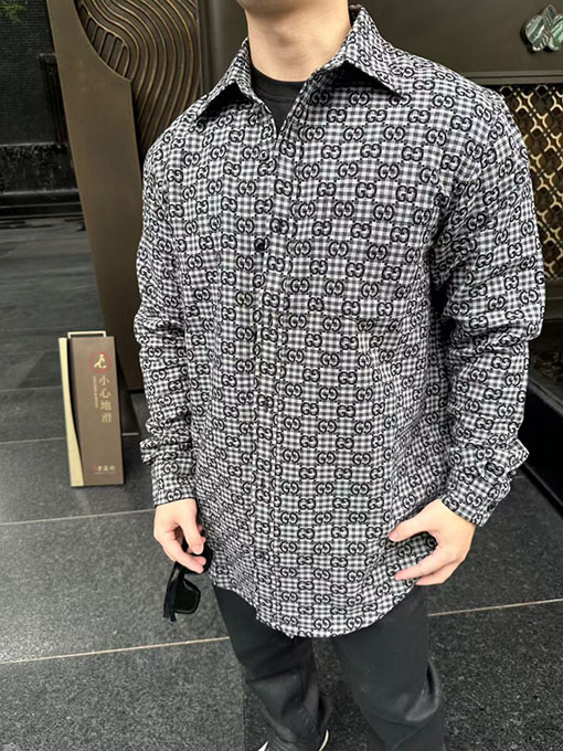 グッチ 全面チェック柄ジャカードシャツ