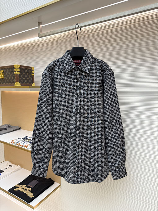 グッチ 全面チェック柄ジャカードシャツ