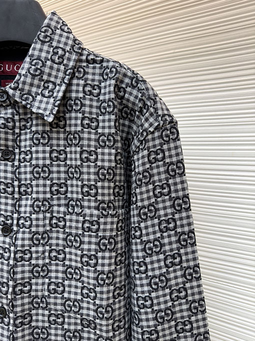 グッチ 全面チェック柄ジャカードシャツ