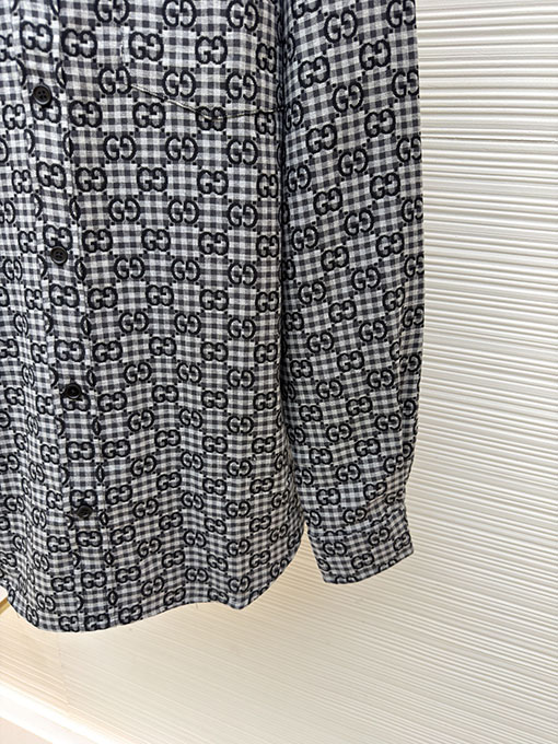 グッチ 全面チェック柄ジャカードシャツ