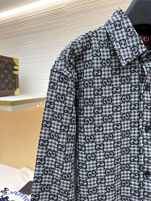 グッチ 全面チェック柄ジャカードシャツ