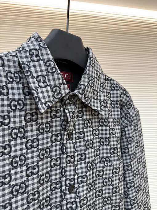 グッチ 全面チェック柄ジャカードシャツ