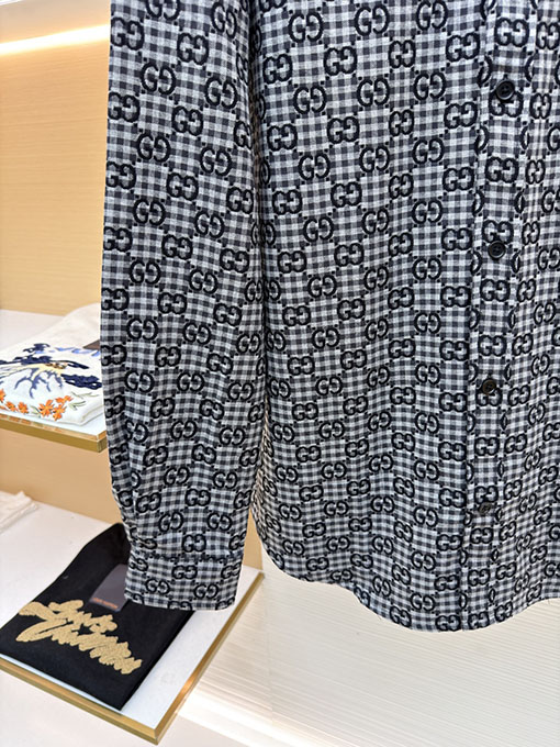 グッチ 全面チェック柄ジャカードシャツ
