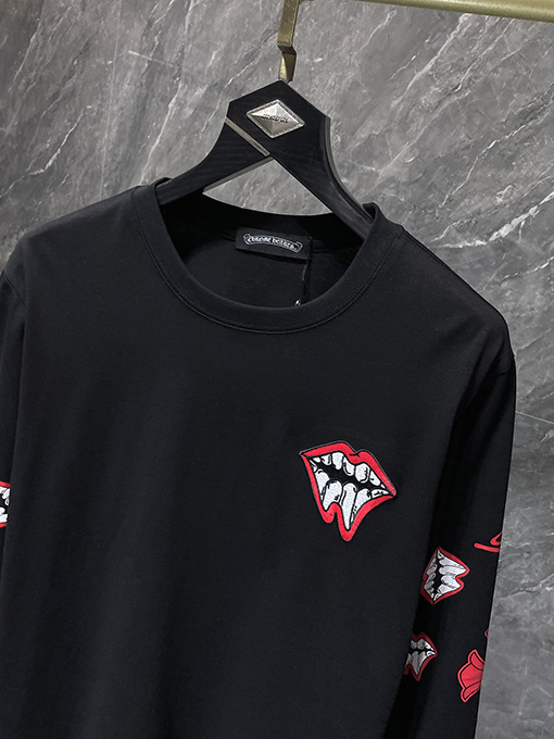 クロムハーツスーパーコピー Matty Boy レッドリップス クロス柄 レザー刺繍 長袖シャツ