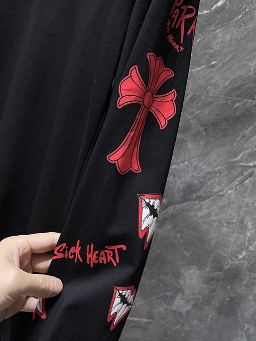 クロムハーツスーパーコピー Matty Boy レッドリップス クロス柄 レザー刺繍 長袖シャツ