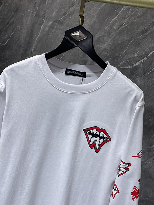 クロムハーツスーパーコピー Matty Boy レッドリップス クロス柄 レザー刺繍 長袖シャツ