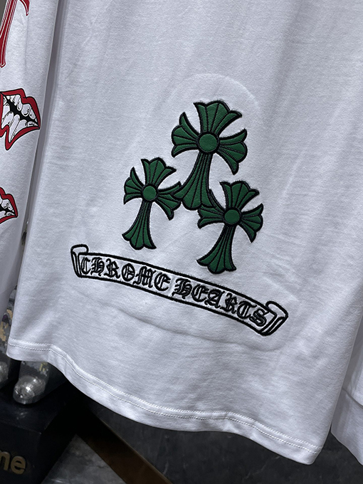 クロムハーツスーパーコピー Matty Boy レッドリップス クロス柄 レザー刺繍 長袖シャツ