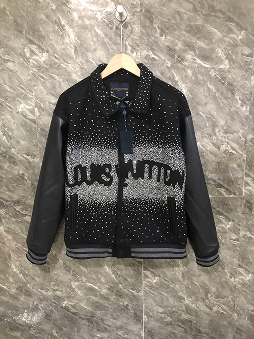 ルイヴィトンコピー ホットフィックスラインストーンアップリケ刺繍ベースボールジャケット