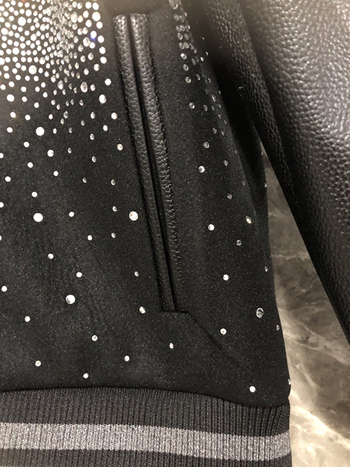 ルイヴィトンコピー ホットフィックスラインストーンアップリケ刺繍ベースボールジャケット