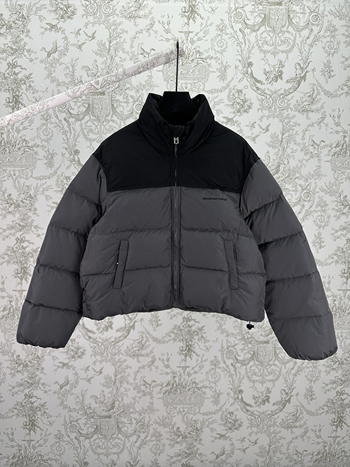 アレキサンダーワン レディース 無地 パッチワーク スタンドカラー ショートダウンジャケット