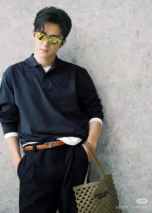 プラダ 高品質のパッチワークラベルフェイクツーピース長袖ポロシャツ