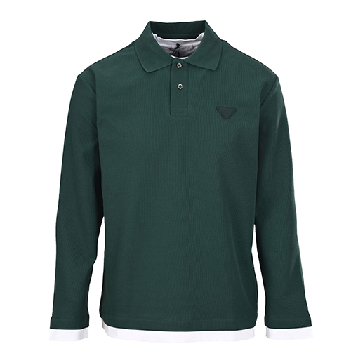 プラダ 高品質のパッチワークラベルフェイクツーピース長袖ポロシャツ