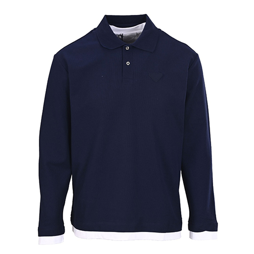 プラダ 高品質のパッチワークラベルフェイクツーピース長袖ポロシャツ