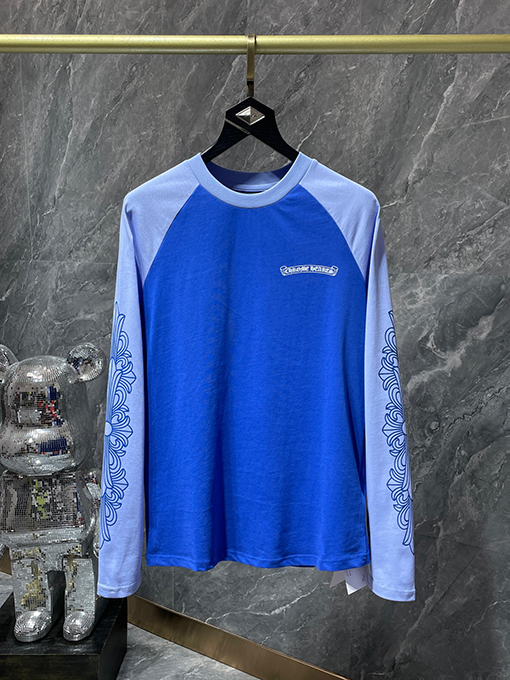 クロムハーツコピー サンスクリット文字のクロスと花の腕の巻物長袖シャツ