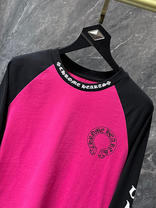 クロムハーツ サンスクリット文字の馬蹄形のカラーブロックラグラン長袖シャツ