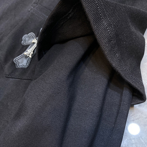 クロムハーツ アームスタッズ付きレザーフェイクツーピース長袖シャツ