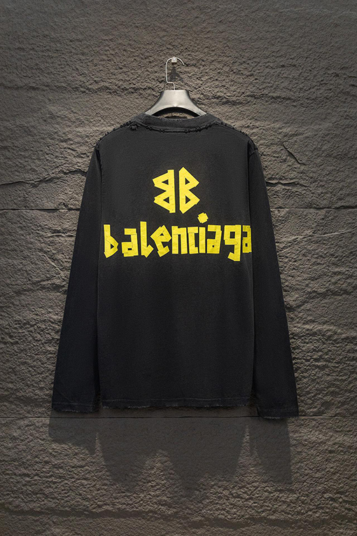 バレンシアガ Balenciaga ダメージプリントクルーネックロングスリーブシャツ