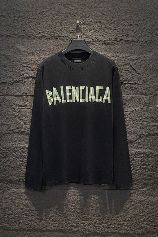 バレンシアガ Balenciaga ダメージプリントクルーネックロングスリーブシャツ