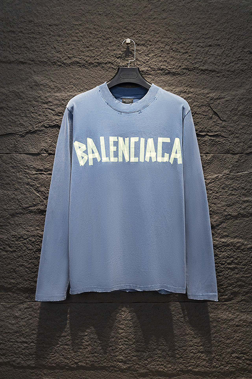 バレンシアガ Balenciaga ダメージプリントクルーネックロングスリーブシャツ