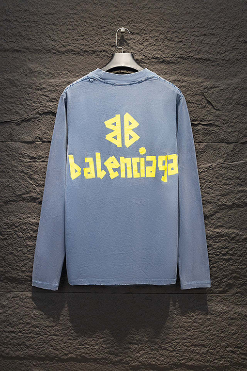 バレンシアガ Balenciaga ダメージプリントクルーネックロングスリーブシャツ