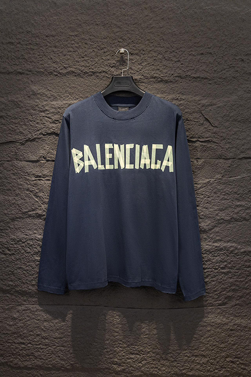 バレンシアガ Balenciaga ダメージプリントクルーネックロングスリーブシャツ