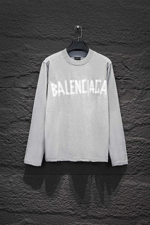 バレンシアガ Balenciaga ダメージプリントクルーネックロングスリーブシャツ