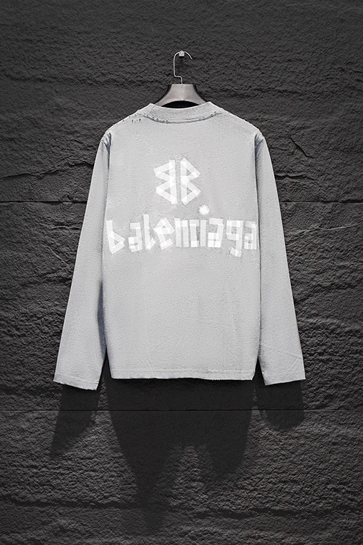 バレンシアガ Balenciaga ダメージプリントクルーネックロングスリーブシャツ